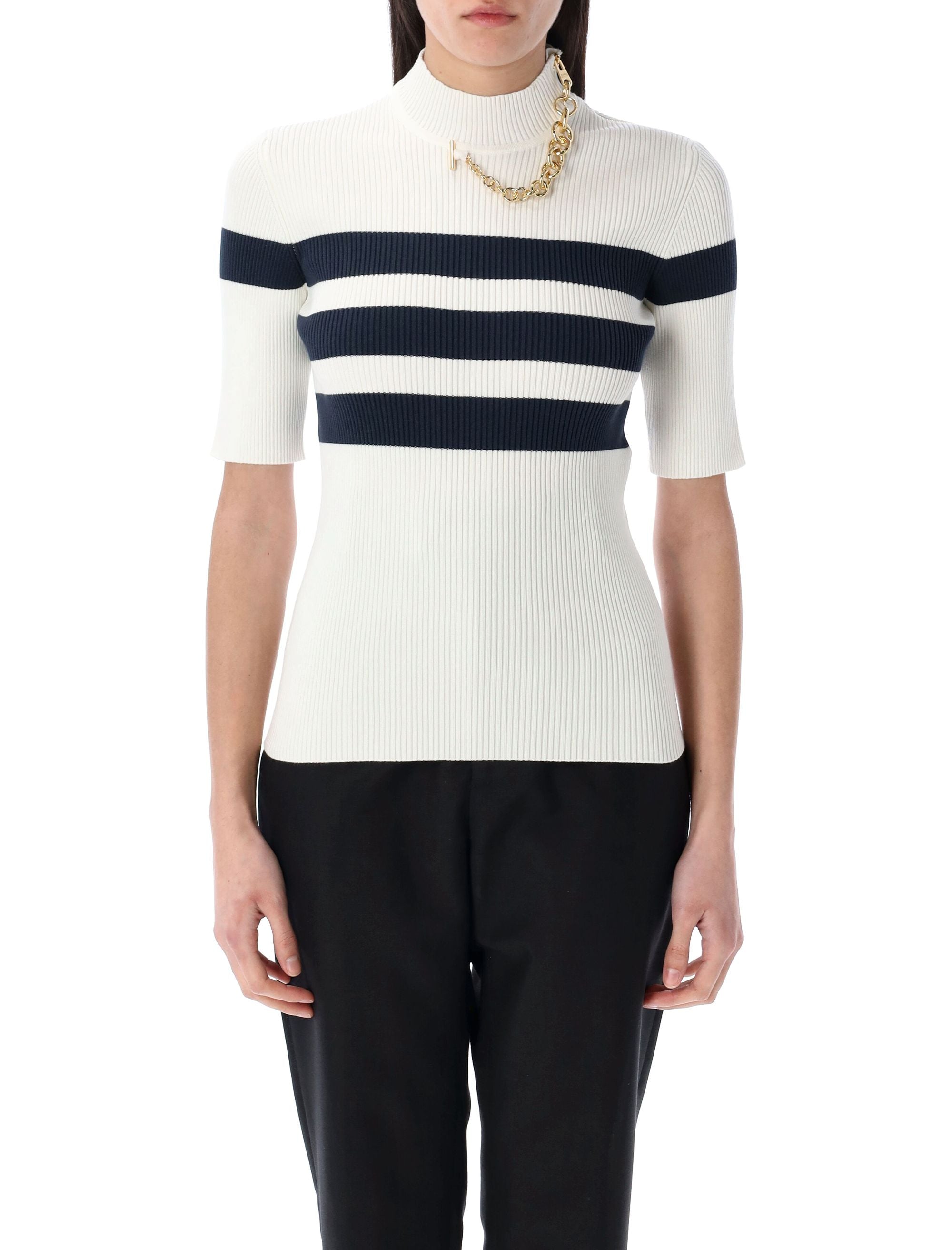 JEAN PAUL GAULTIER Slim Fit Striped Knit Top with Mock Neck for Women
