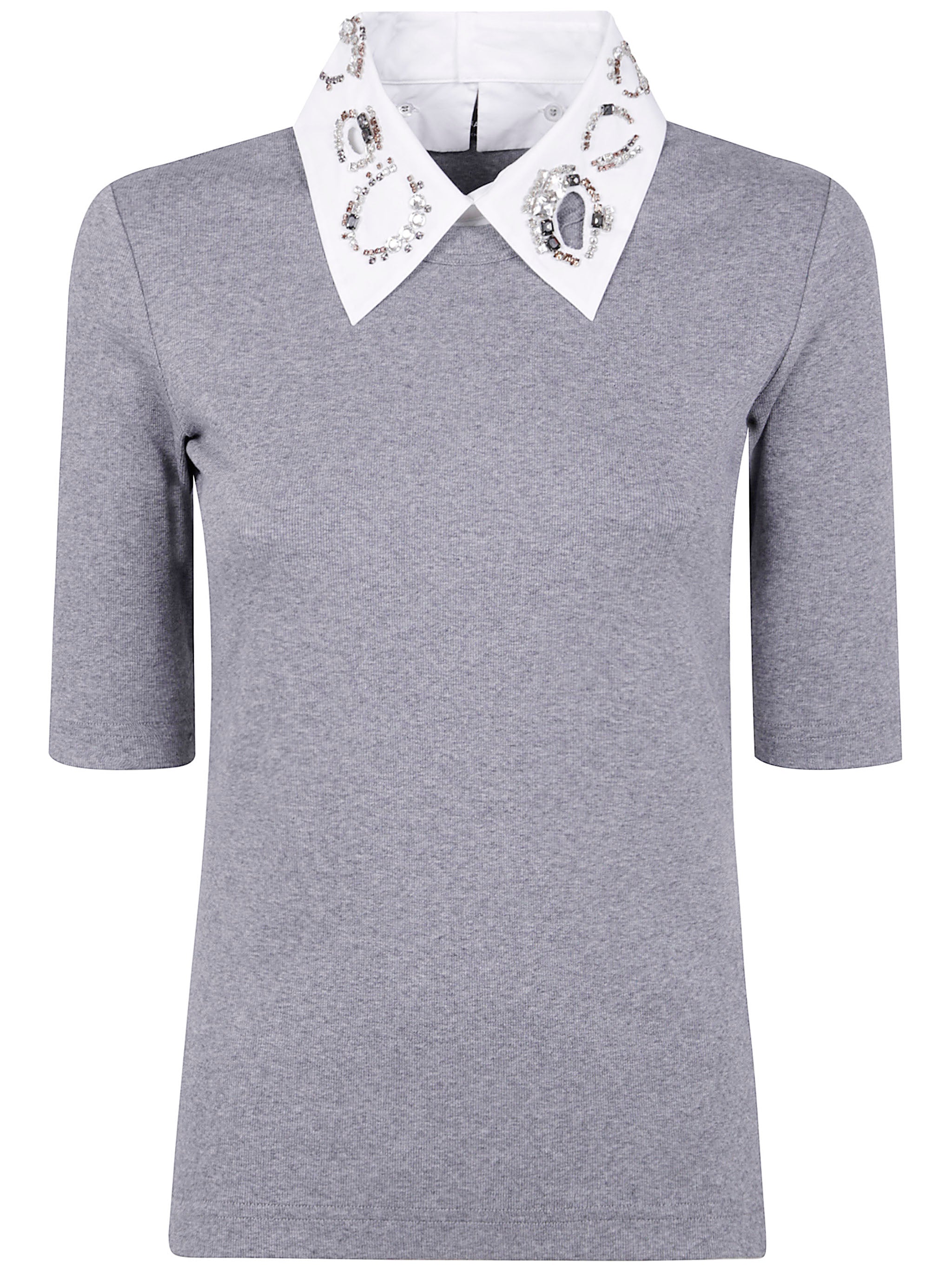 FABIANA FILIPPI Ribbed Short Sleeve T-Shirt with Embroidered Detail