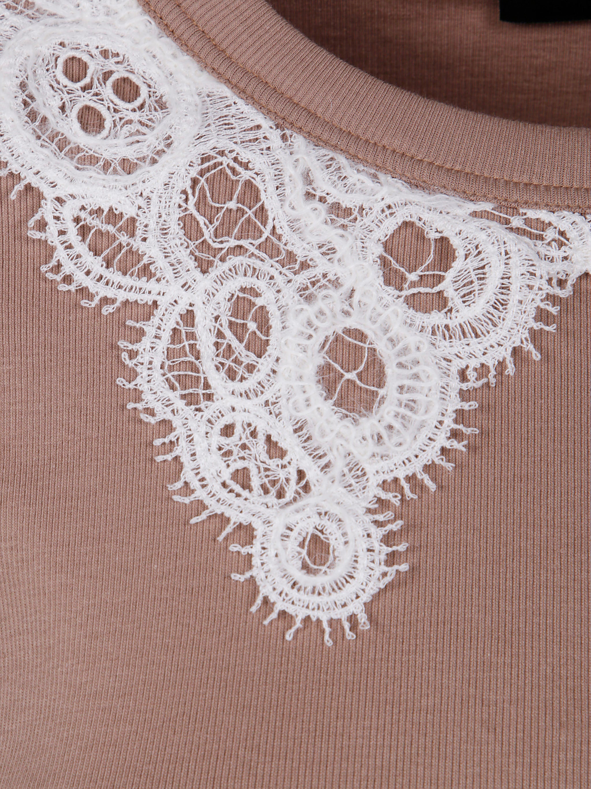 FABIANA FILIPPI Long Sleeve T-Shirt with Macrame Lace Collar