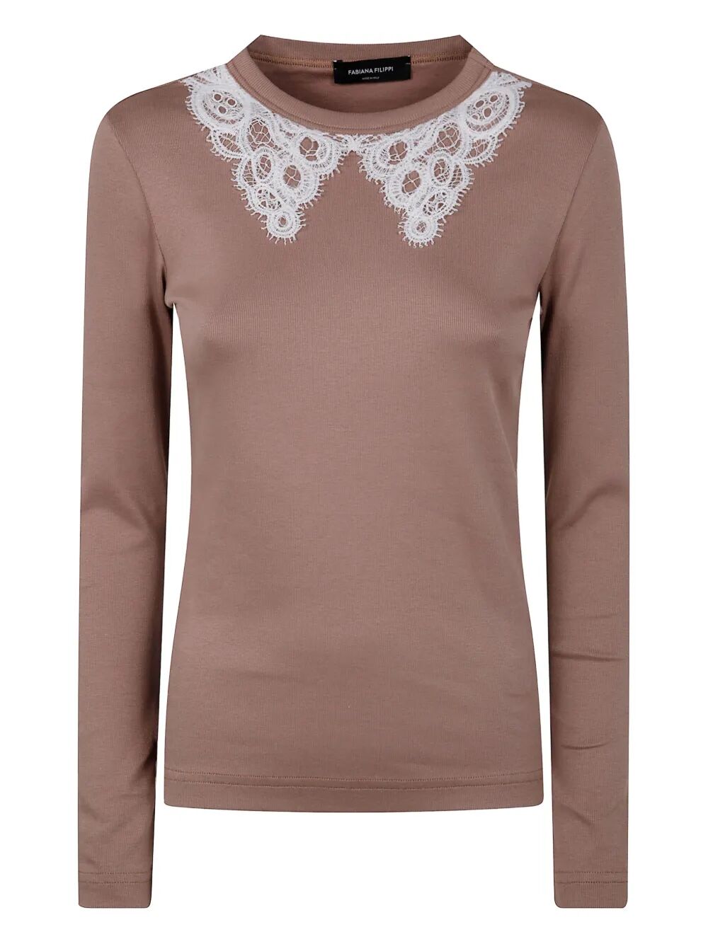 FABIANA FILIPPI Long Sleeve T-Shirt with Macrame Lace Collar