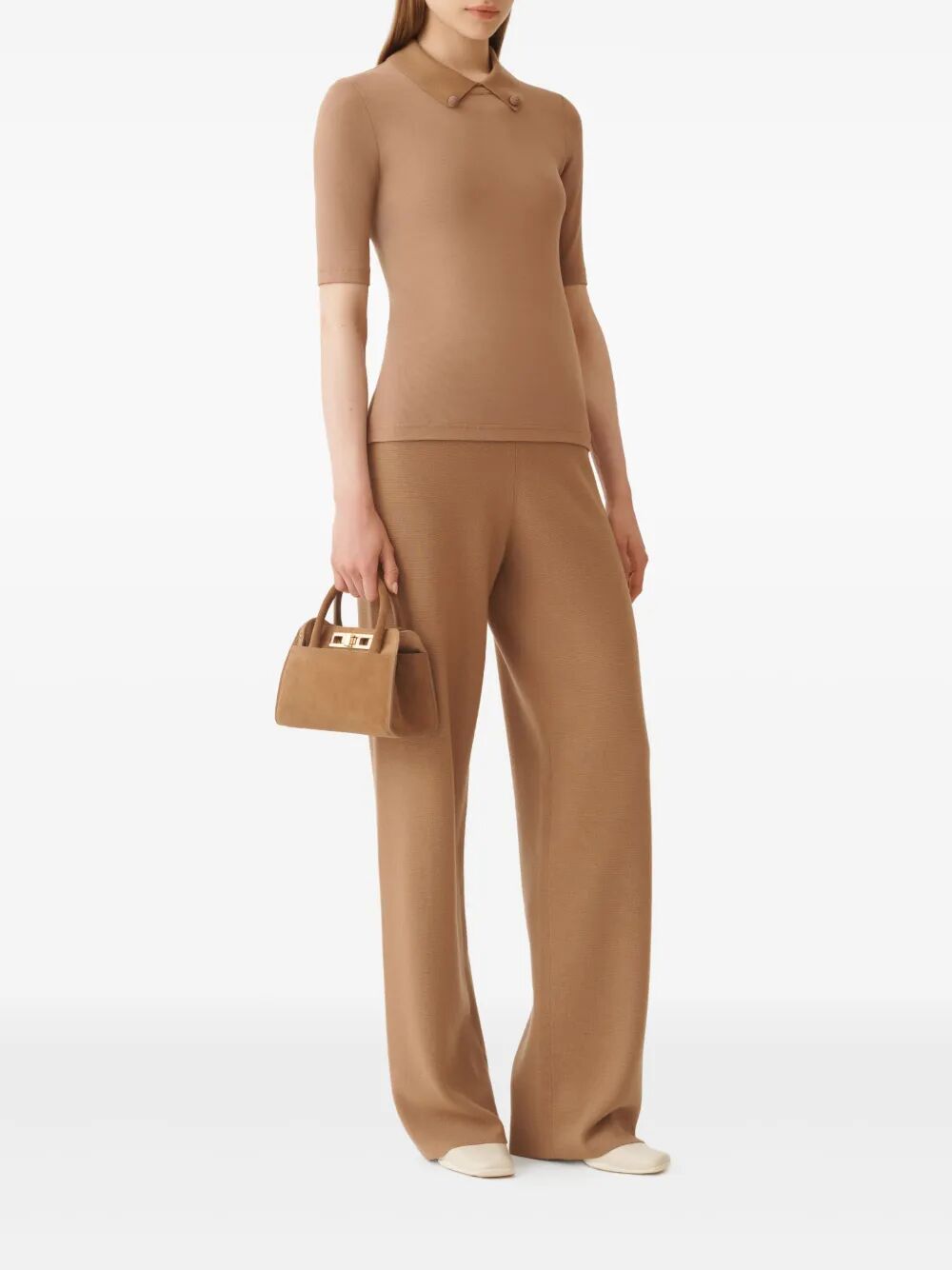 FABIANA FILIPPI Short Sleeve T-Shirt with Knit Collar and Pins