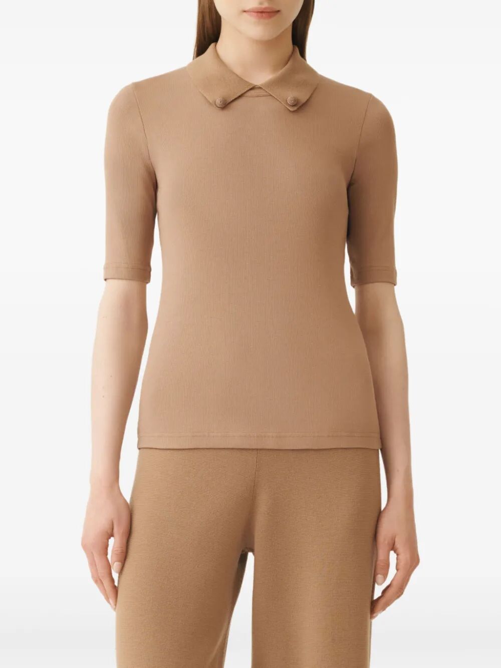 FABIANA FILIPPI Short Sleeve T-Shirt with Knit Collar and Pins