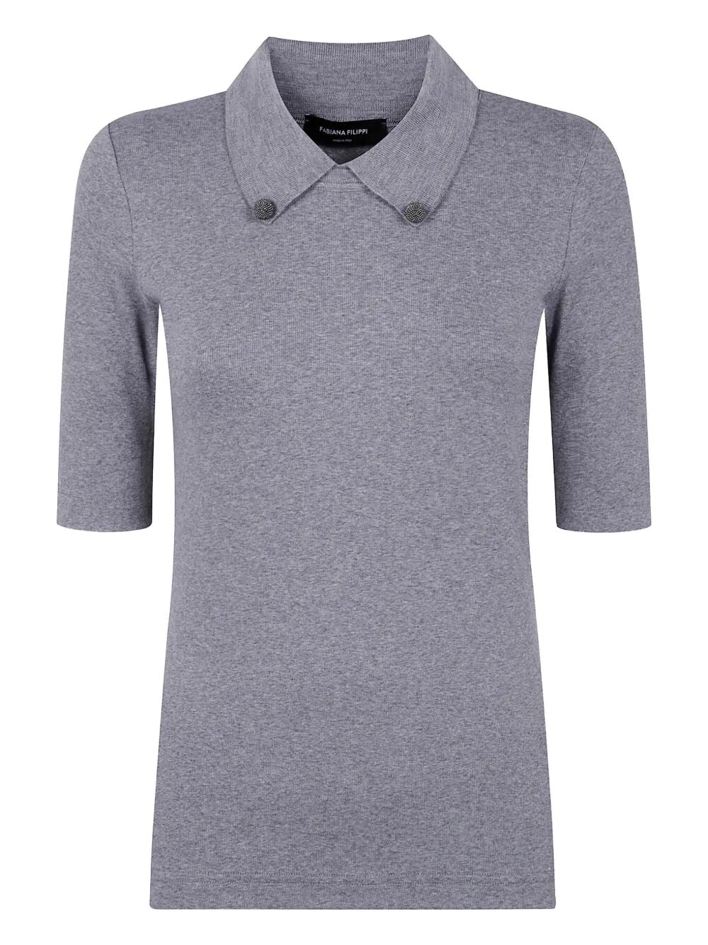 FABIANA FILIPPI Short Sleeve T-Shirt with Knit Collar and Pins