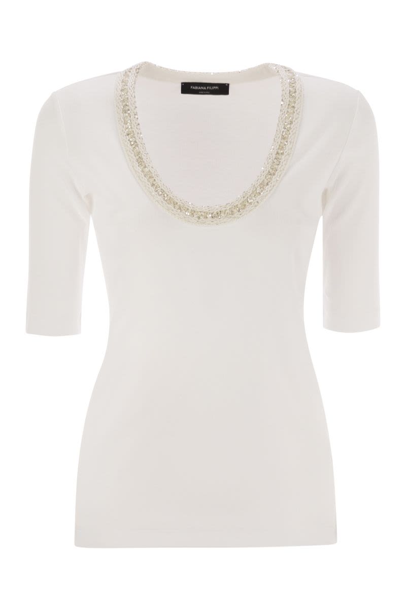 FABIANA FILIPPI Ribbed U-Neck T-Shirt