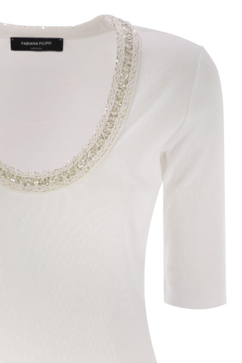 FABIANA FILIPPI Ribbed U-Neck T-Shirt