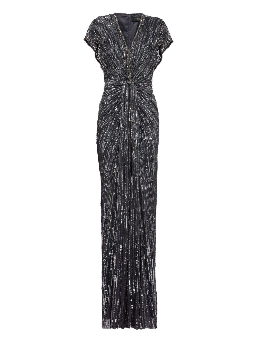JENNY PACKHAM Elegant V-Neck Long Dress with Torchón Detail