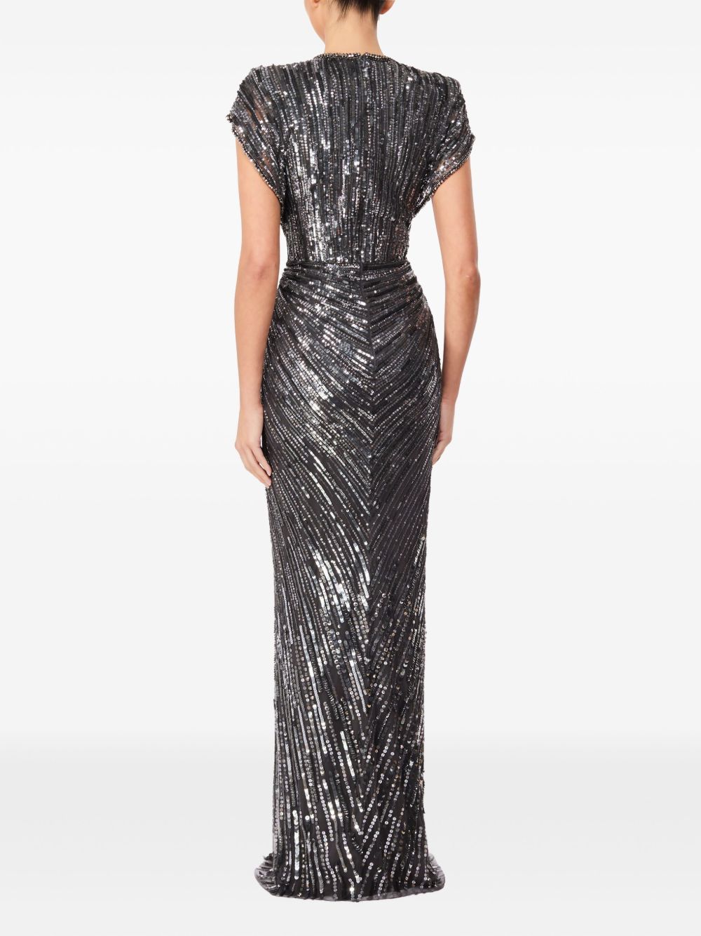 JENNY PACKHAM Elegant V-Neck Long Dress with Torchón Detail
