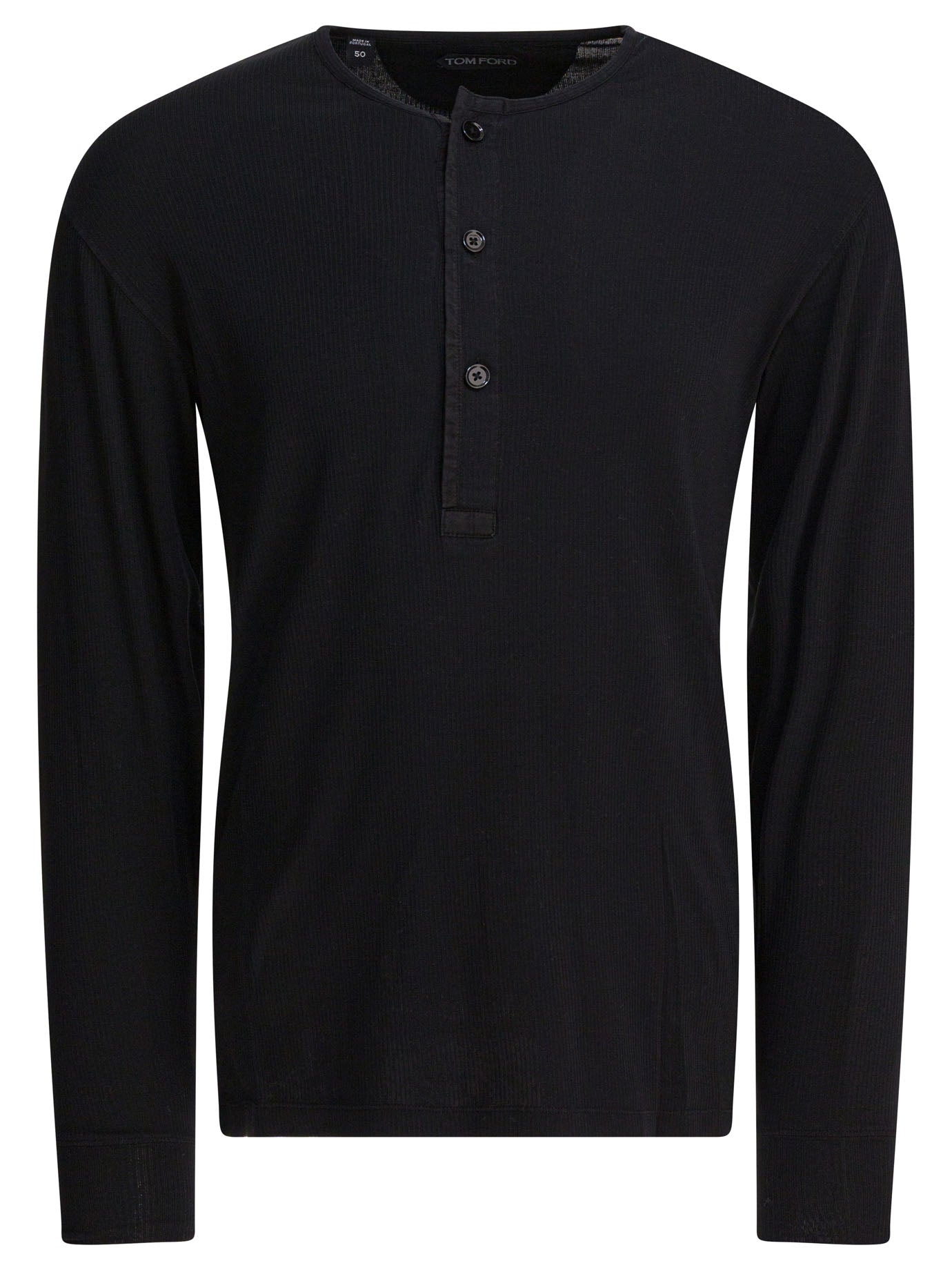TOM FORD Men's Cotton Stretch Rib Long Sleeve Henley T-Shirt
