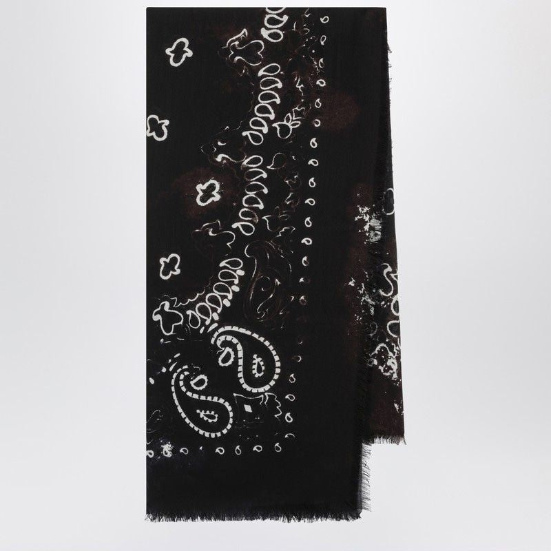 DESTIN Wool Bandana Motif Scarf with Fringed Edges