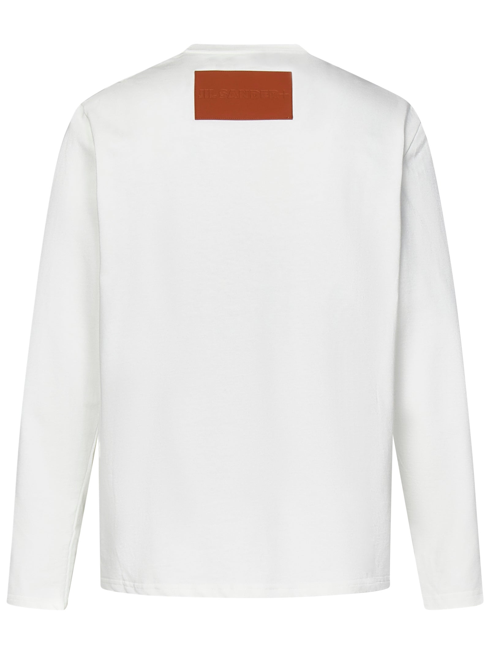 JIL SANDER Long Sleeve Cotton T-Shirt with Leather Patch 48 IT
