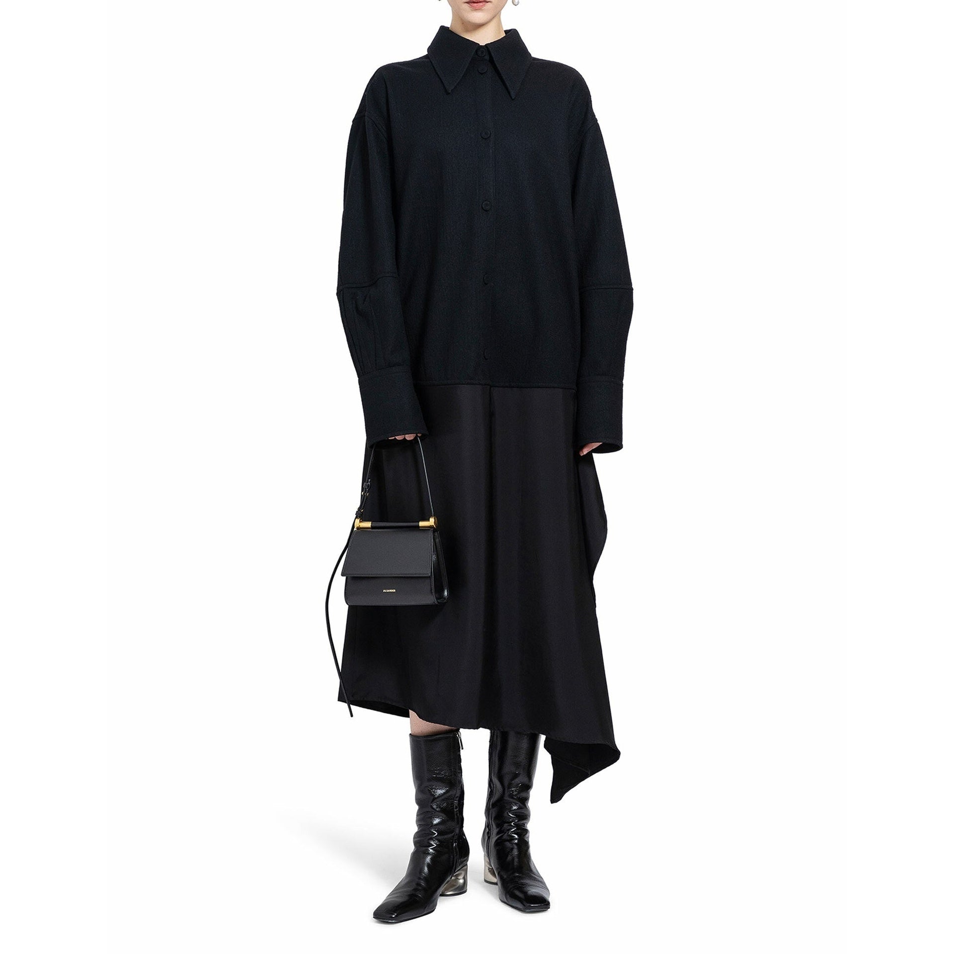 JIL SANDER Asymmetric Wool Dress with Draped Panel for Women