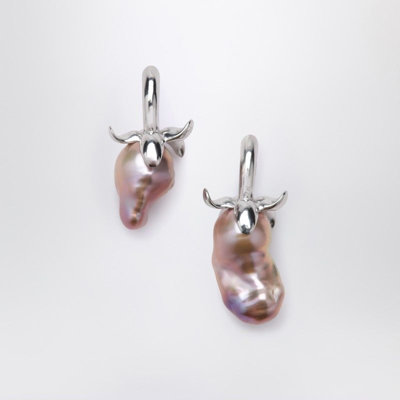 LOEWE Mini Strawberry Earrings in Sterling Silver and Pearl