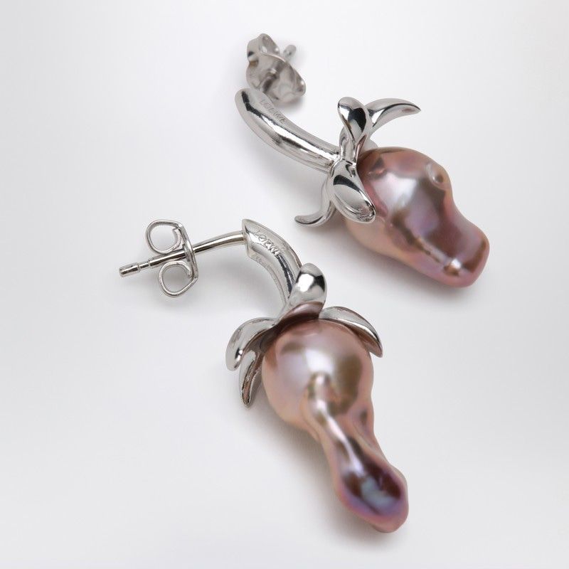 LOEWE Mini Strawberry Earrings in Sterling Silver and Pearl