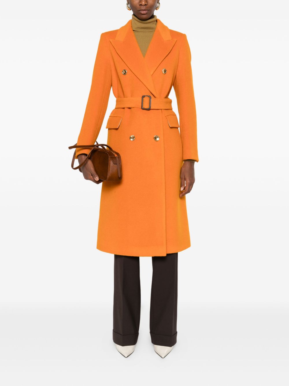 TAGLIATORE Wool Double-Breasted Jacket with Self-Tie Belt
