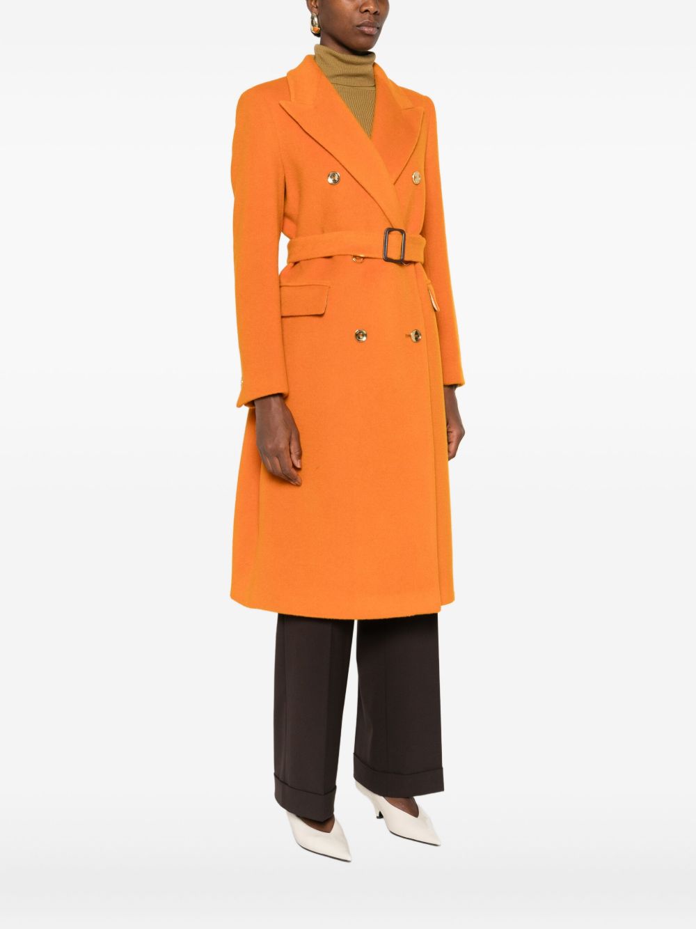 TAGLIATORE Wool Double-Breasted Jacket with Self-Tie Belt