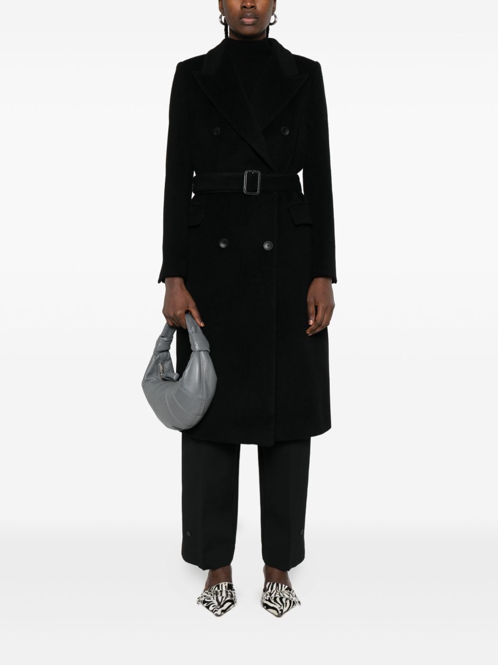 TAGLIATORE Double-Breasted Wool Jacket with Belted Waist