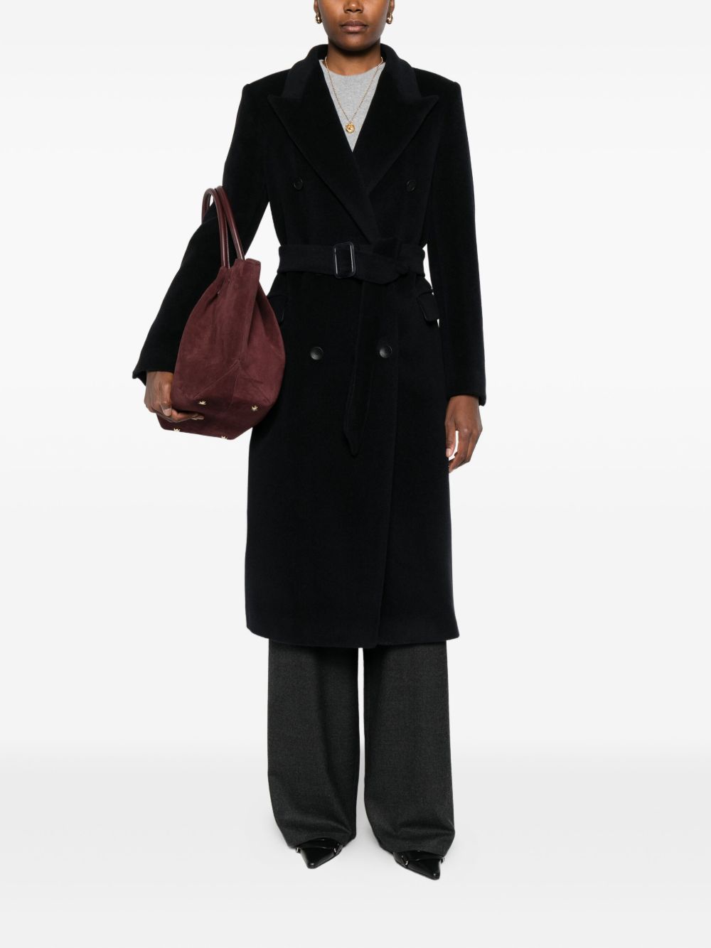 TAGLIATORE Wool Double-Breasted Jacket with Belted Waist