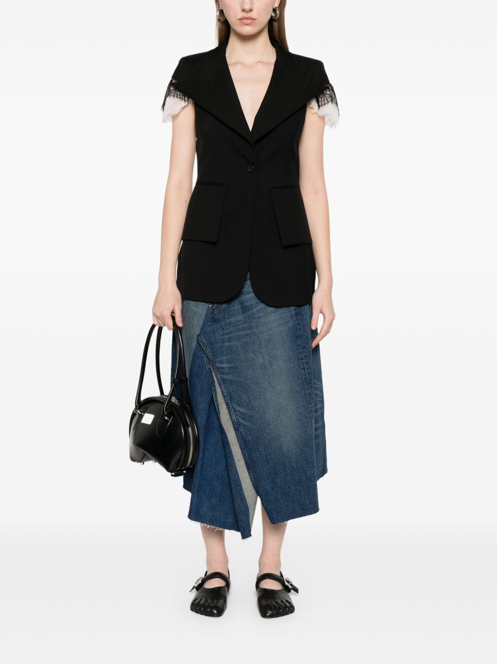 JUNYA WATANABE Cotton Mini Skirt with Front Slit and Button Fastening