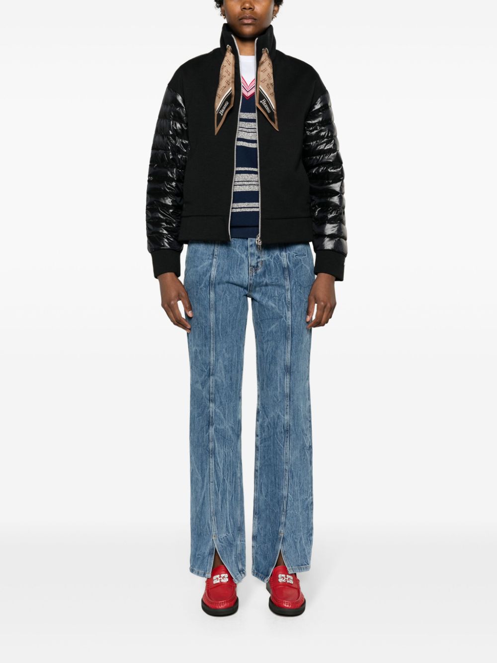 HERNO Women's Yoga Scarf Bomber Jacket with Detachable Scarf