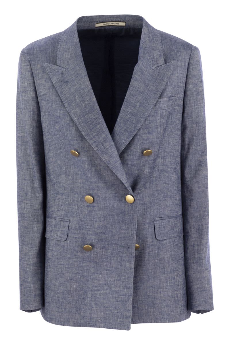 TAGLIATORE Double-Breasted Linen and Viscose Blazer