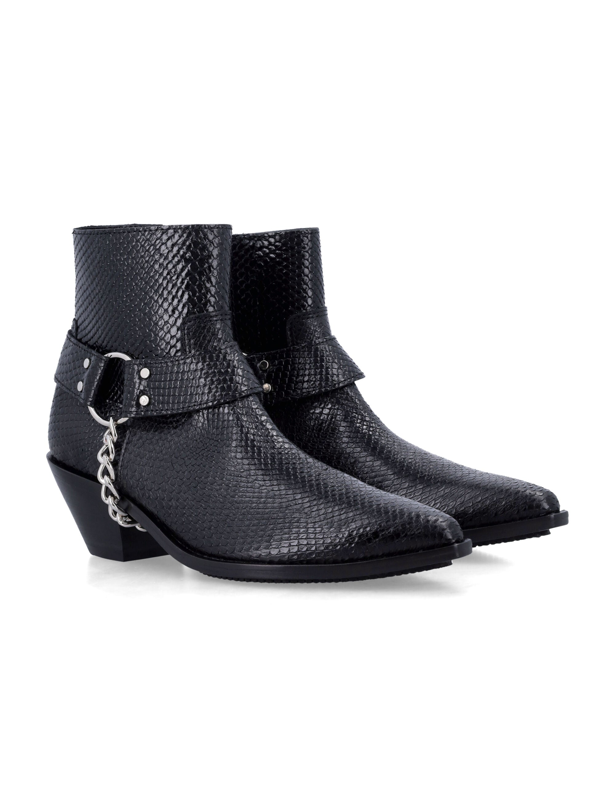 JUNYA WATANABE Python-Effect Leather Western Ankle Boots with Chain - 6 CM Heel