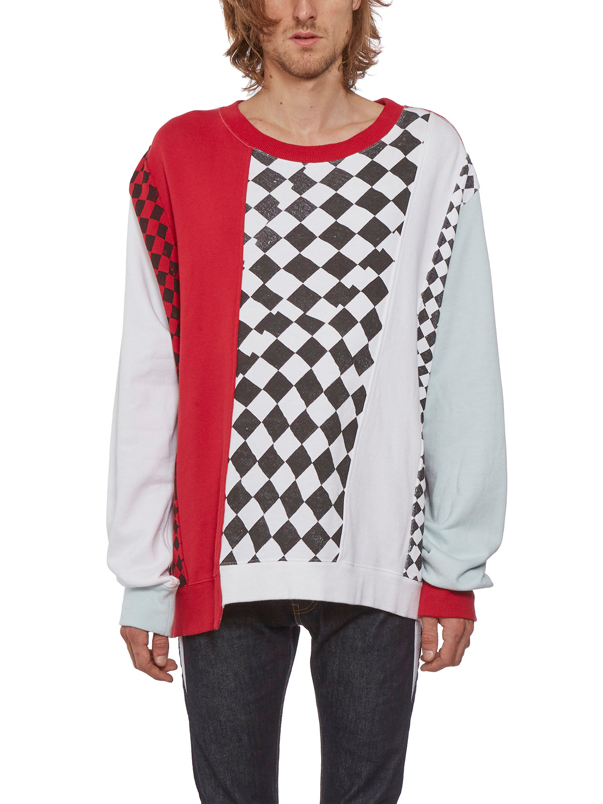 FACETASM Irregular Edge Checkered Crew-Neck Sweatshirt