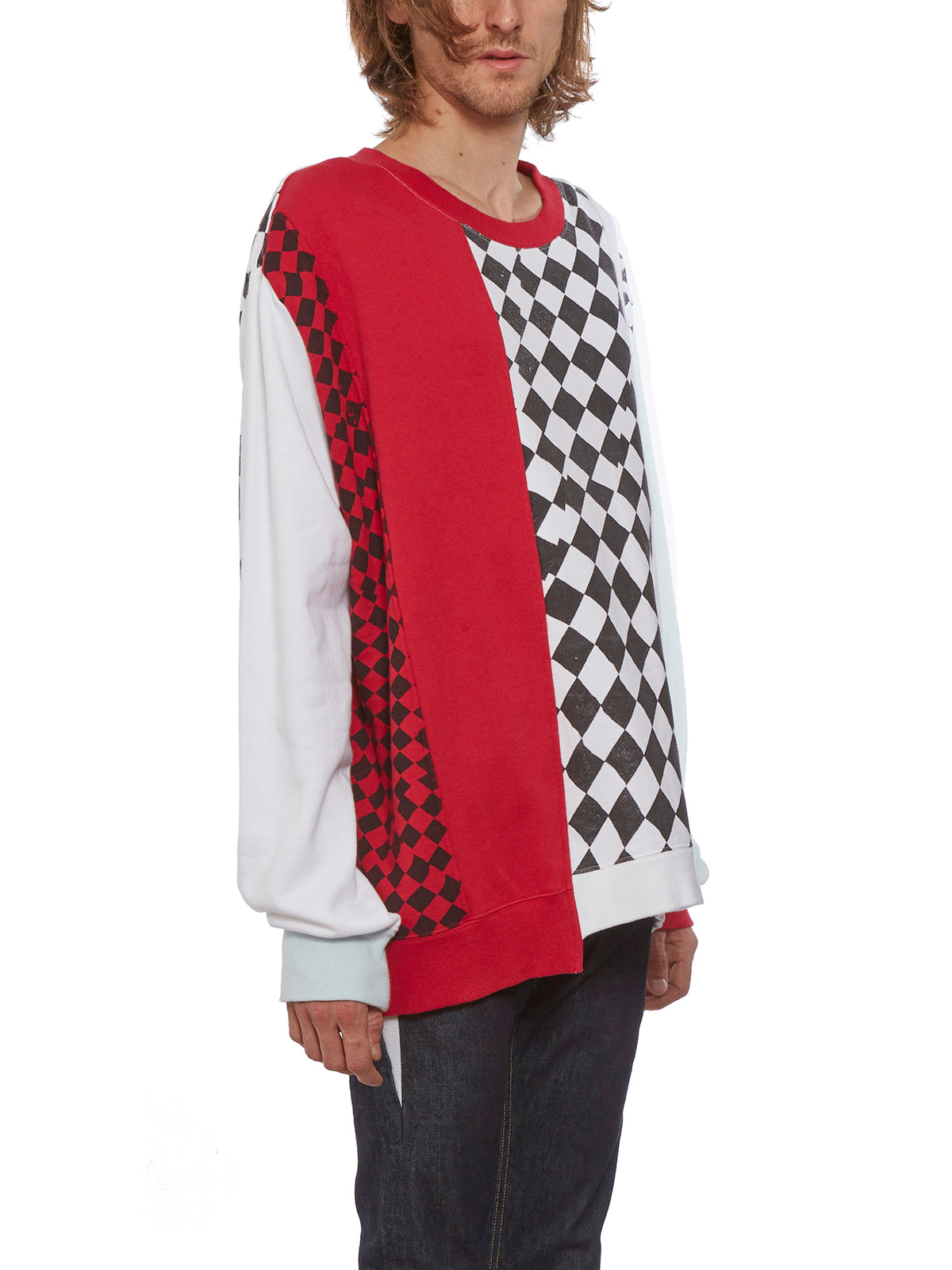 FACETASM Irregular Edge Checkered Crew-Neck Sweatshirt