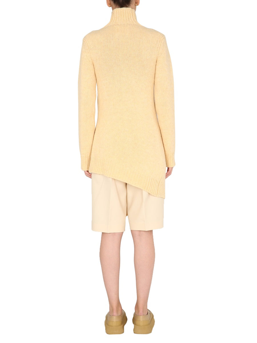 JIL SANDER Long Asymmetric Polo Neck Sweater