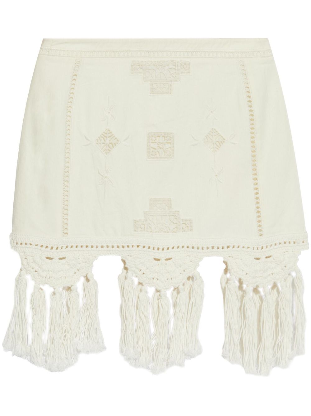 ISABEL MARANT Stylish Cotton Mini Skirt with Macramé and Fringe Details