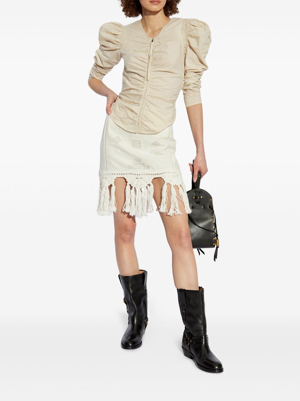 ISABEL MARANT Stylish Cotton Mini Skirt with Macramé and Fringe Details