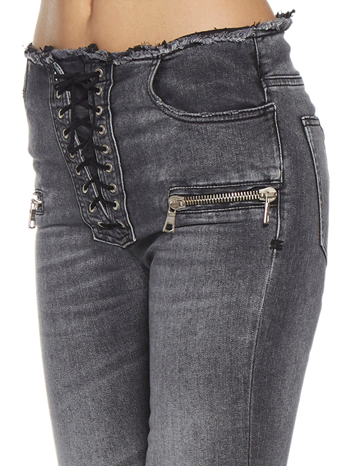 BEN TAVERNITI UNRAVEL Raw Cut Flared Jeans with Lace Detailing - Size 25