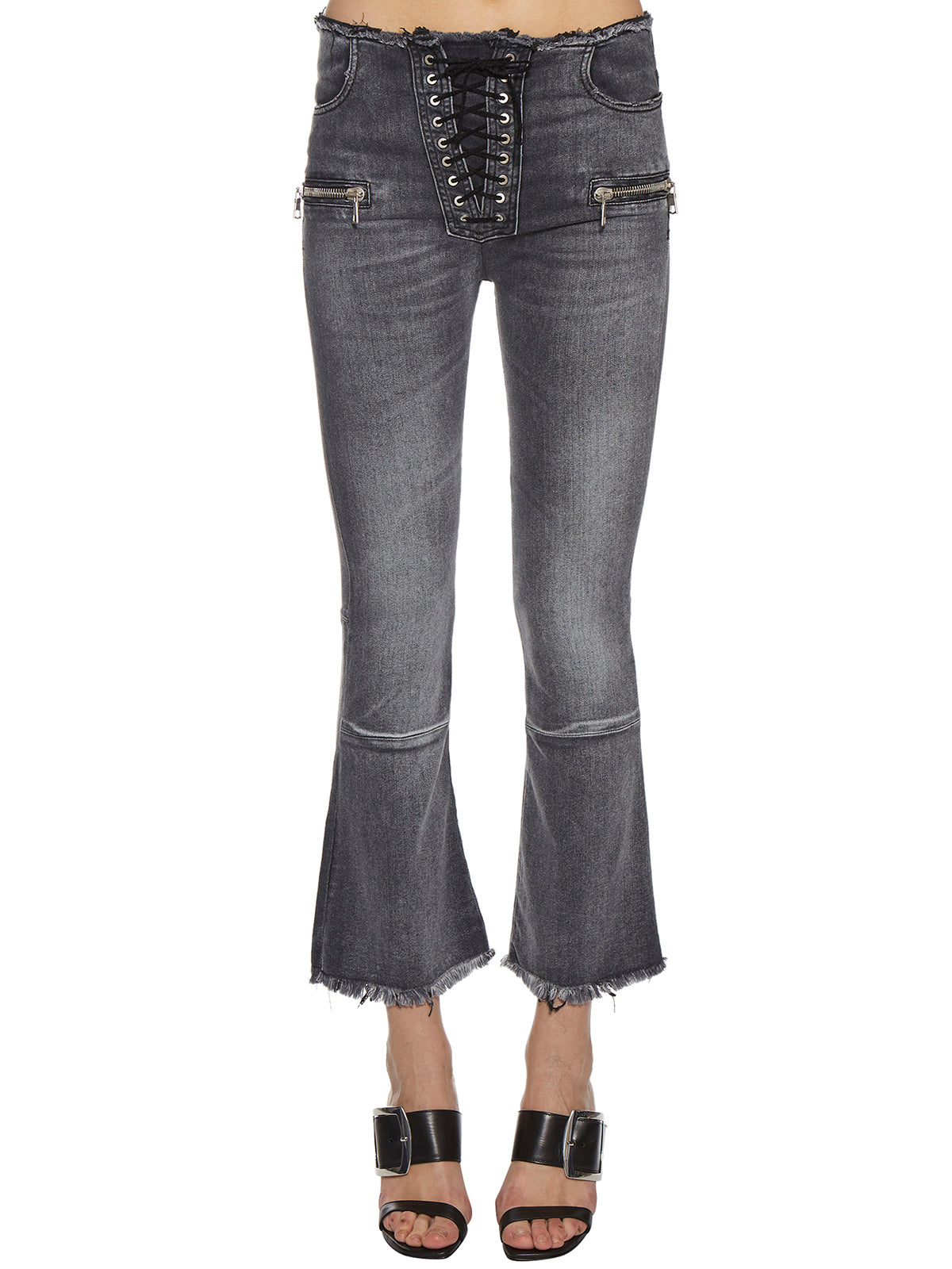 BEN TAVERNITI UNRAVEL Raw Cut Flared Jeans with Lace Detailing - Size 25