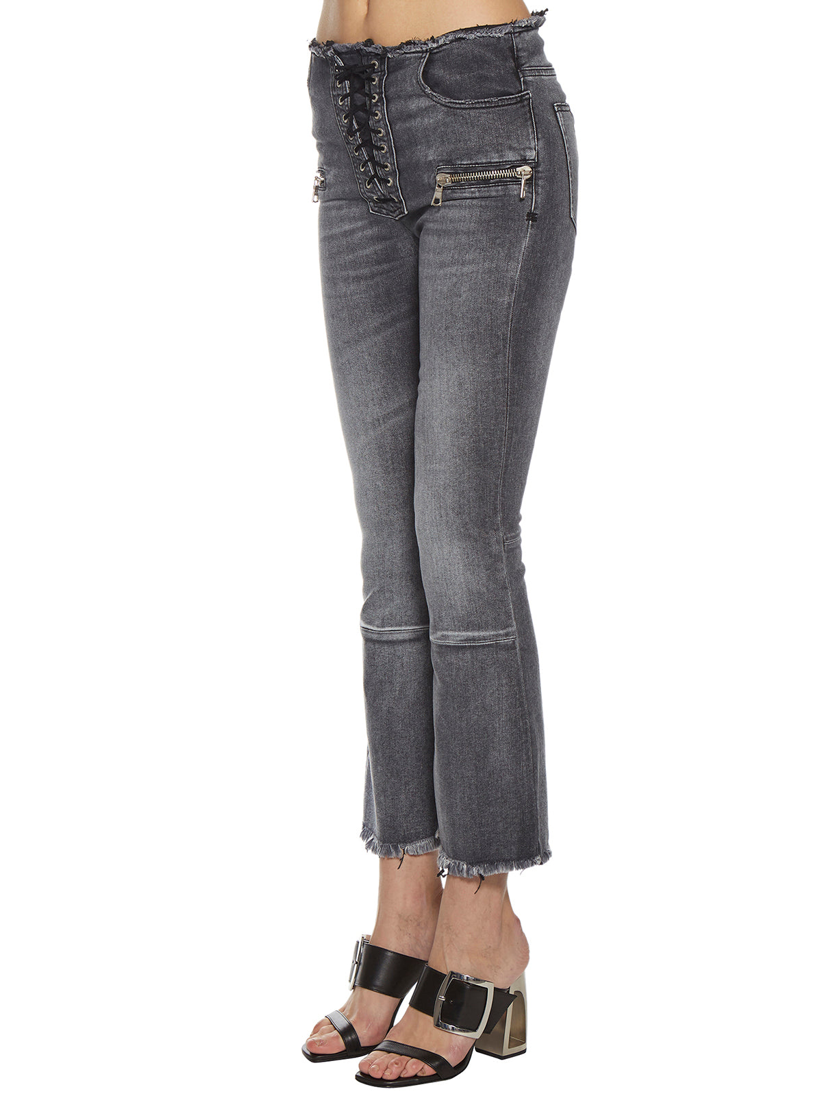 BEN TAVERNITI UNRAVEL Raw Cut Flared Jeans with Lace Detailing - Size 25