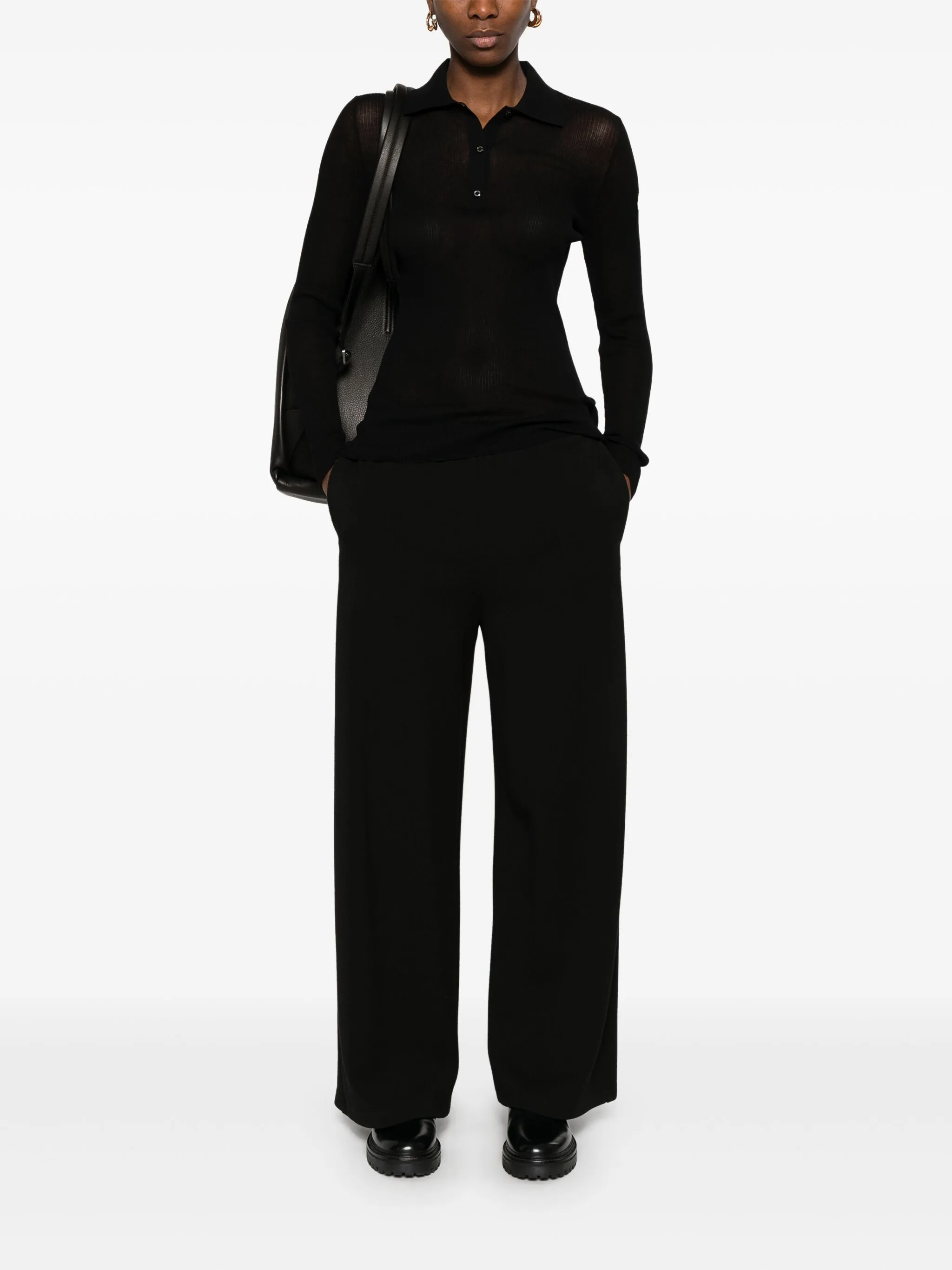 MONCLER Knit Polo with Sleeve Logo Patch