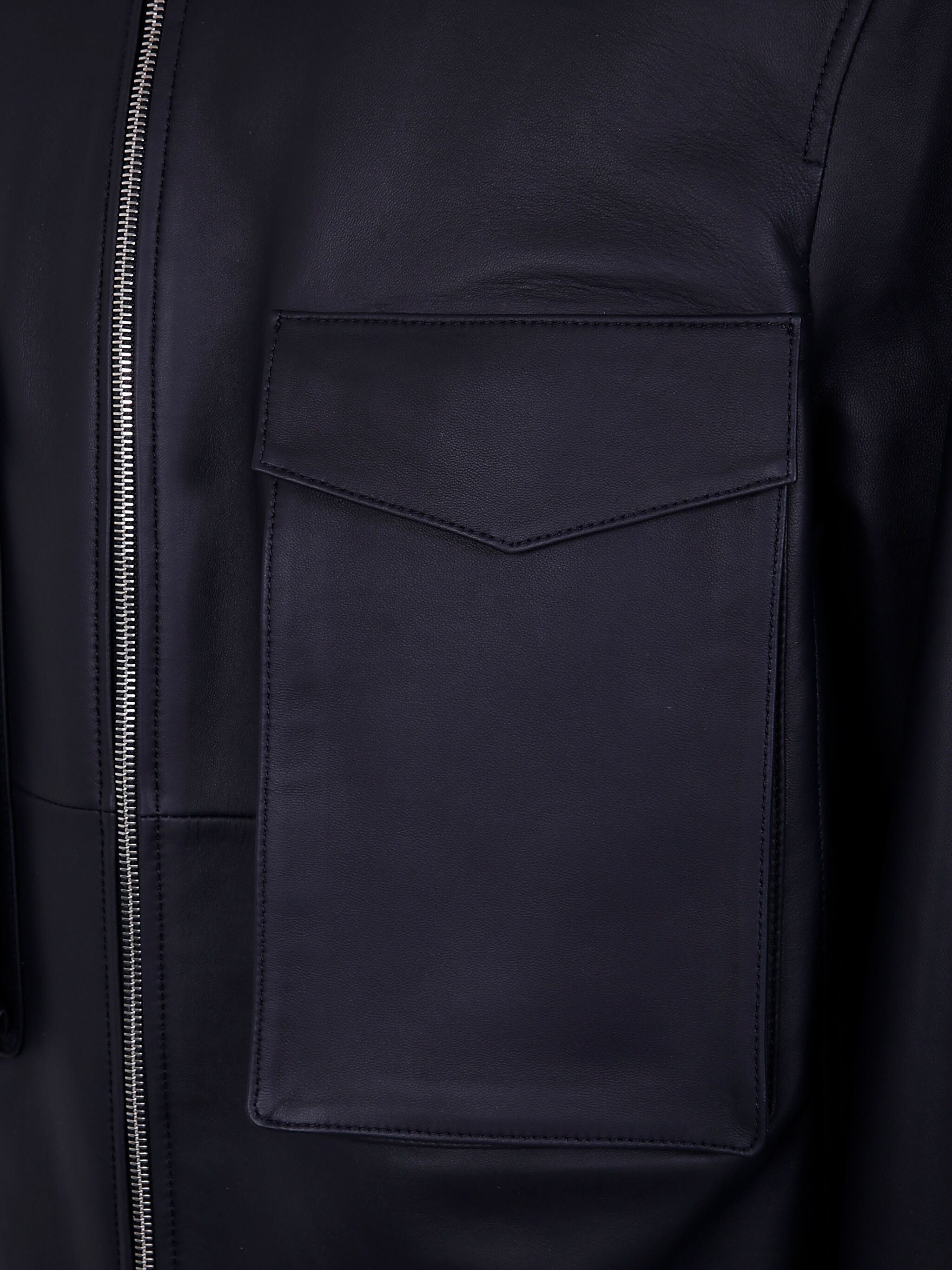 DESA Men's Leather Patch Pocket Bomber Jacket