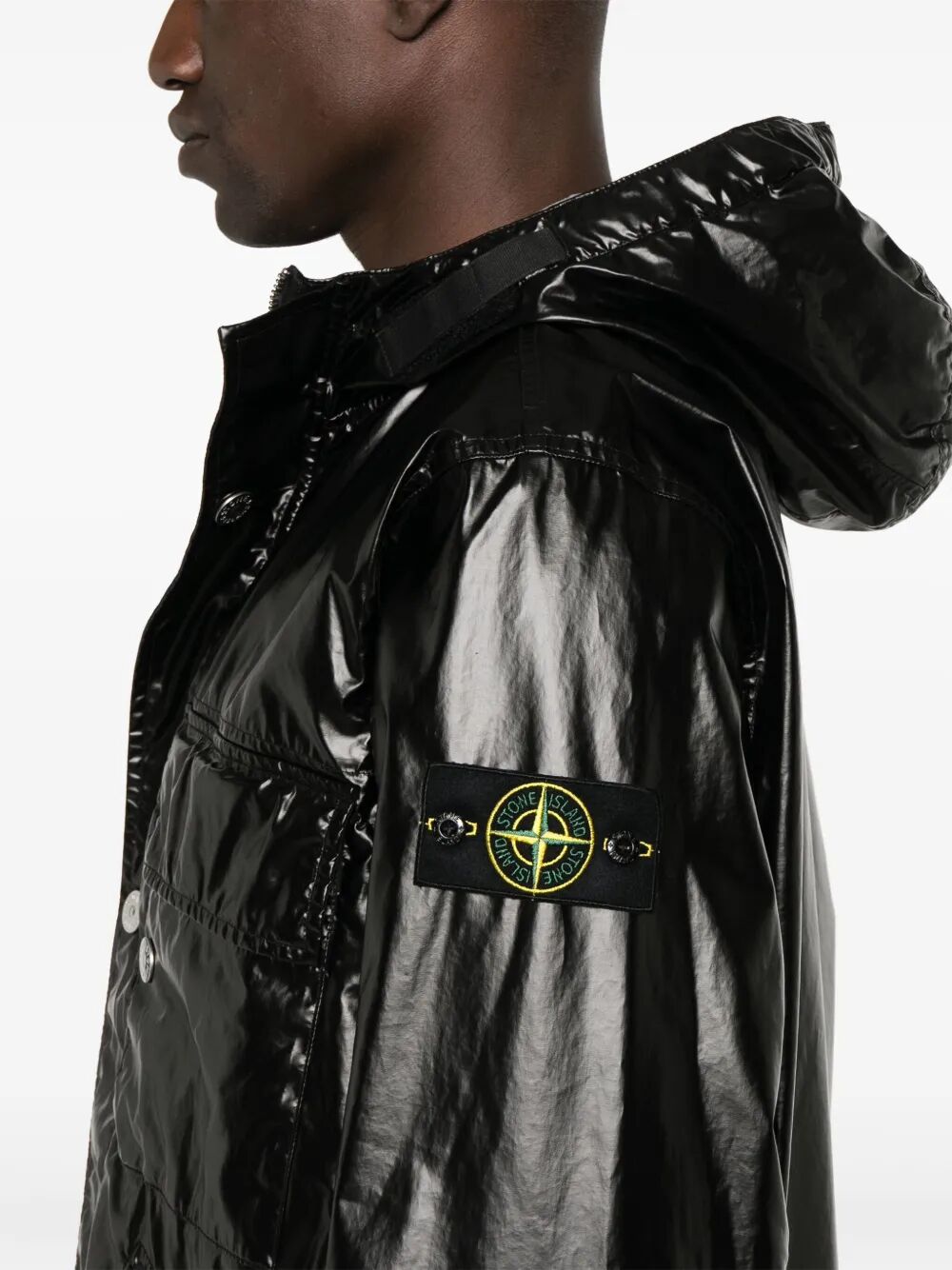 STONE ISLAND Ultra-Light Cotton Laminated Hooded Padded Jacket