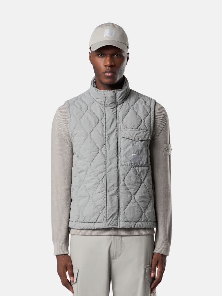 STONE ISLAND Light Gray Button-Zipper Mini Vest for Men