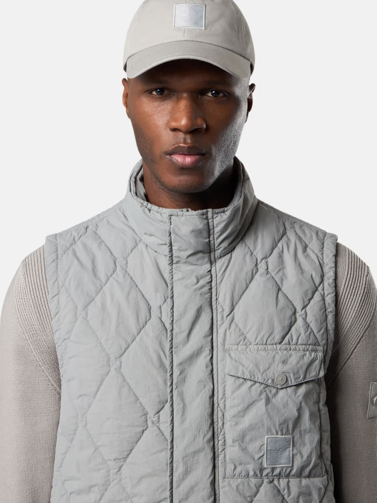 STONE ISLAND Light Gray Button-Zipper Mini Vest for Men