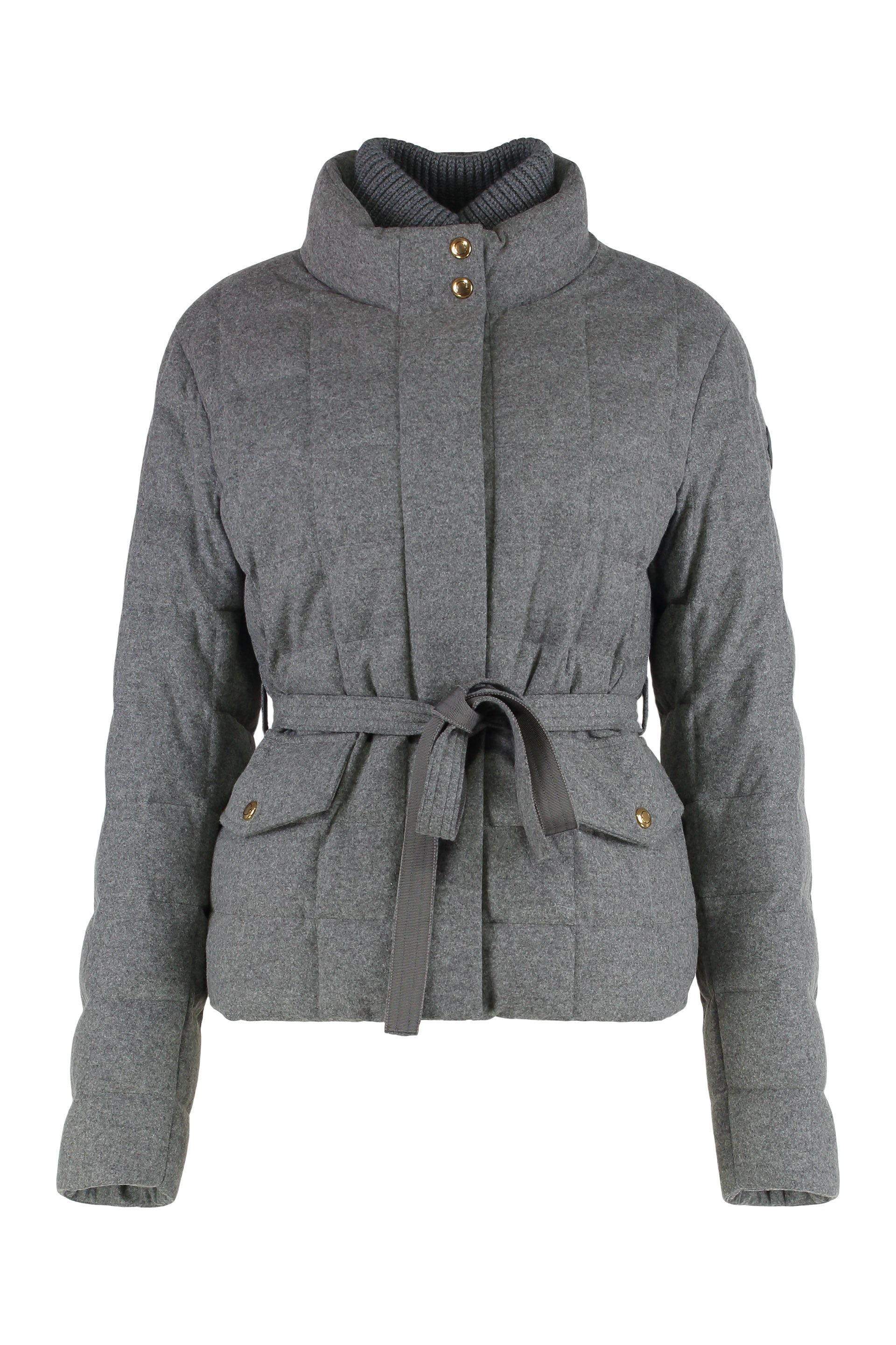 MONCLER Mini Wool Blend Down Jacket with Waist Belt