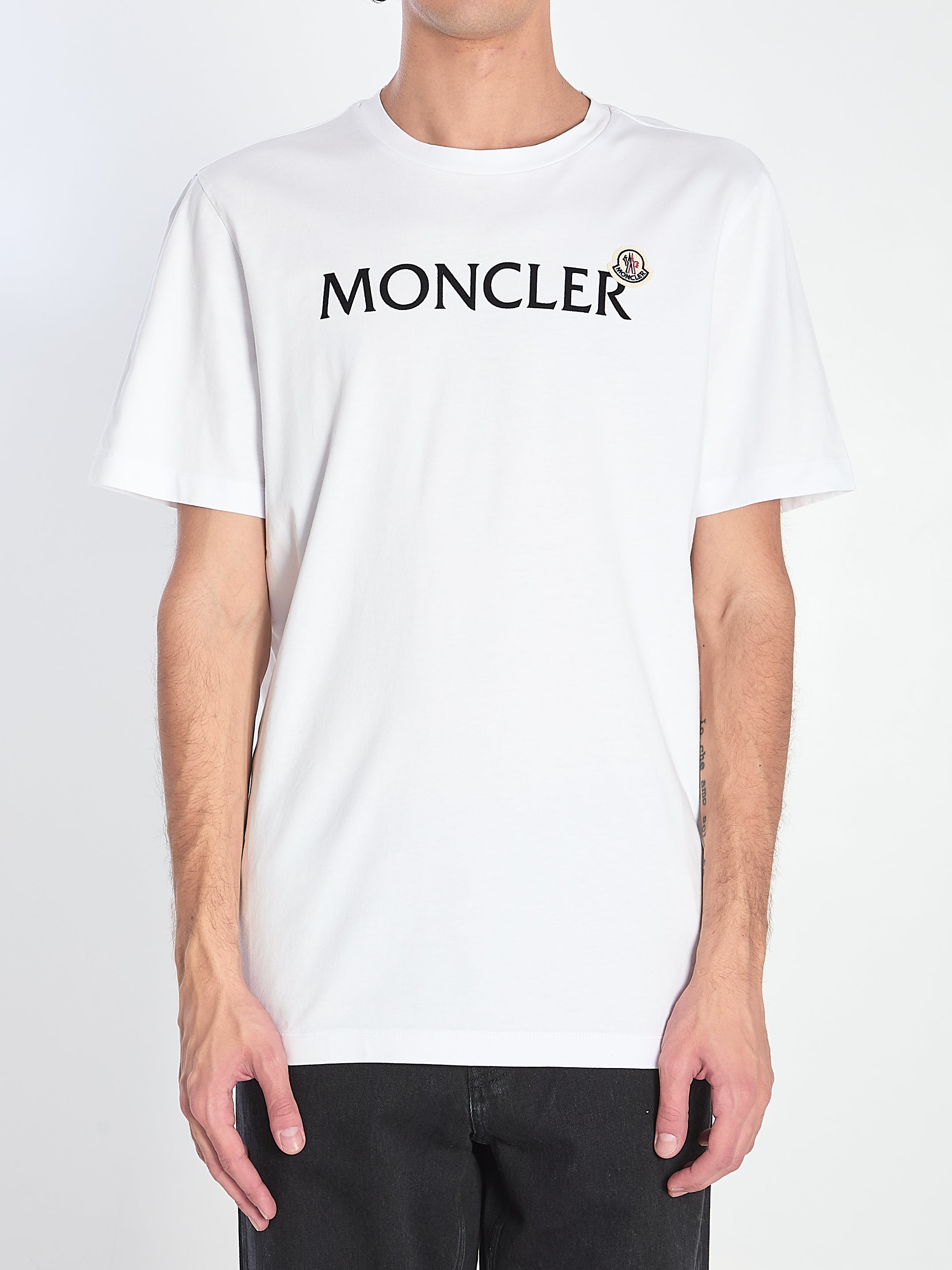 MONCLER Cotton Crew-Neck T-Shirt with Velvet Logo Intarsia