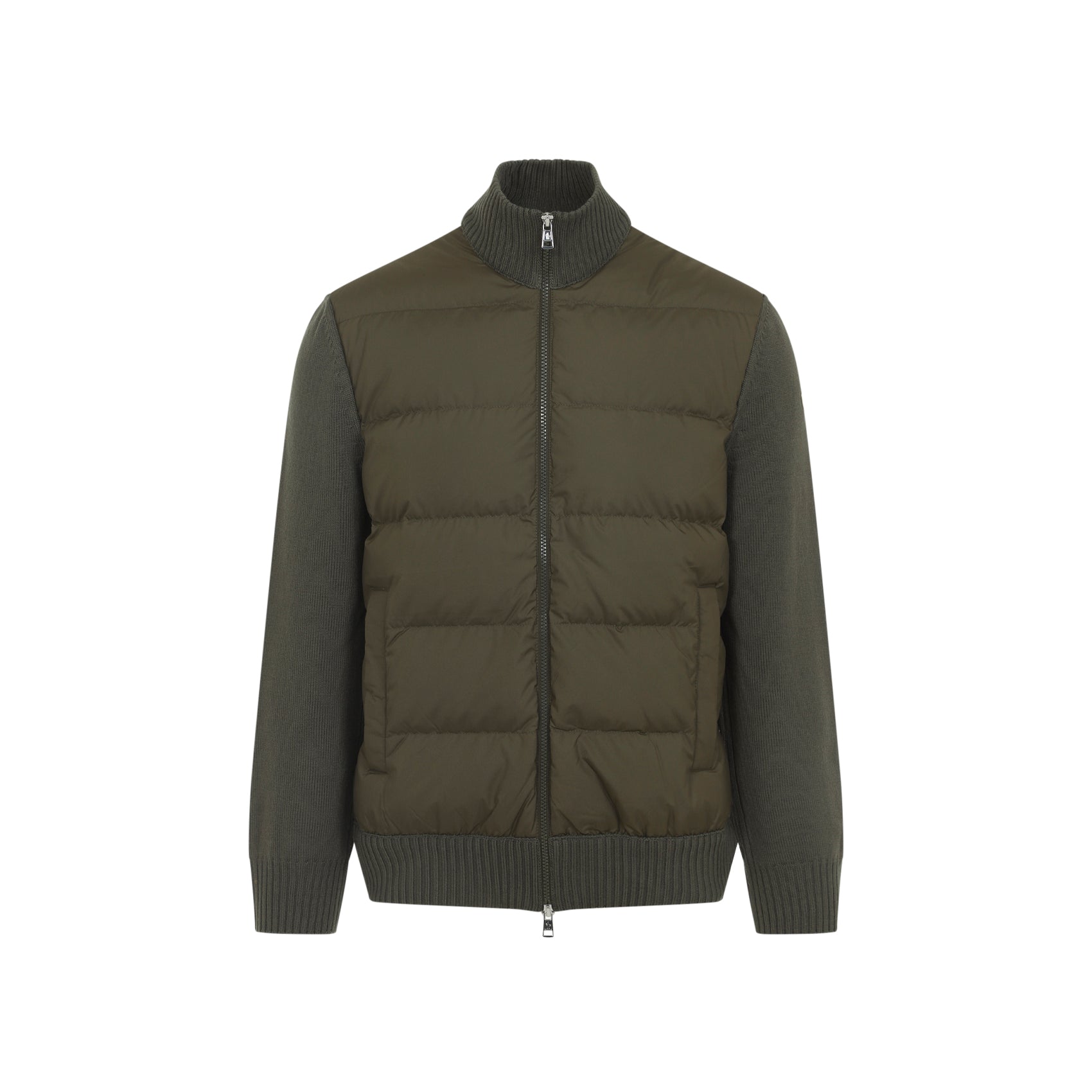 MONCLER Men's Virgin Wool Cardigan with Ribbed Collar