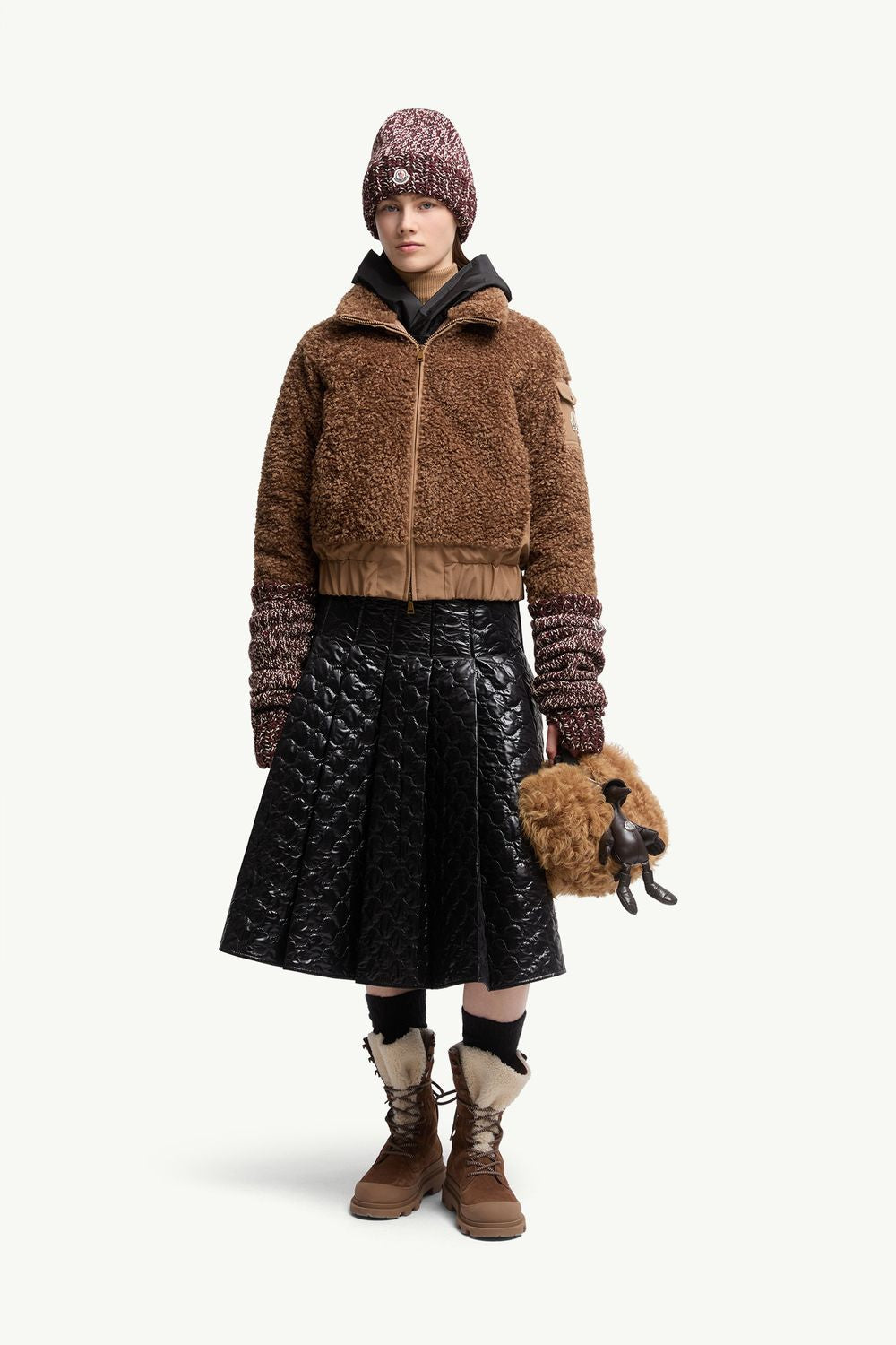 MONCLER Cropped Teddy Effect Fleece Down Jacket - Size 01