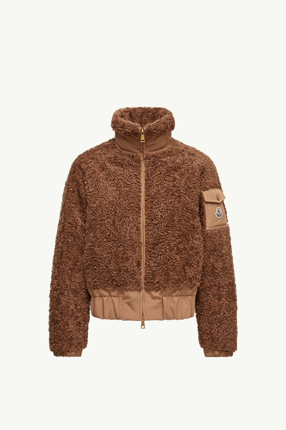 MONCLER Cropped Teddy Effect Fleece Down Jacket - Size 01