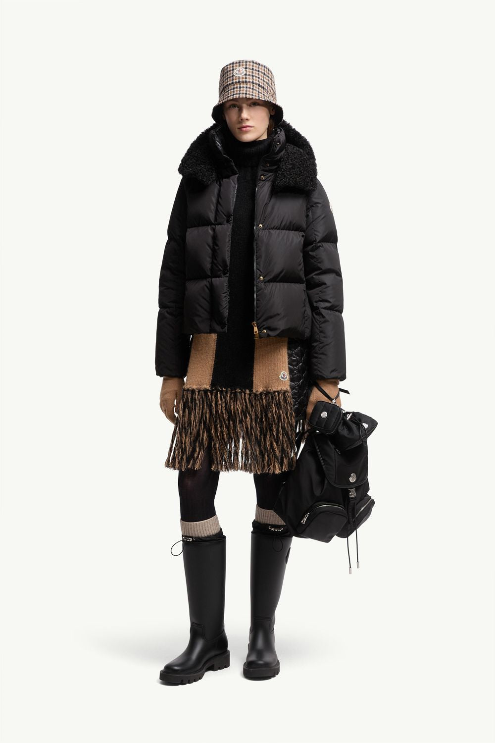 MONCLER Mini Short Down Jacket with Hood and Square Quilting
