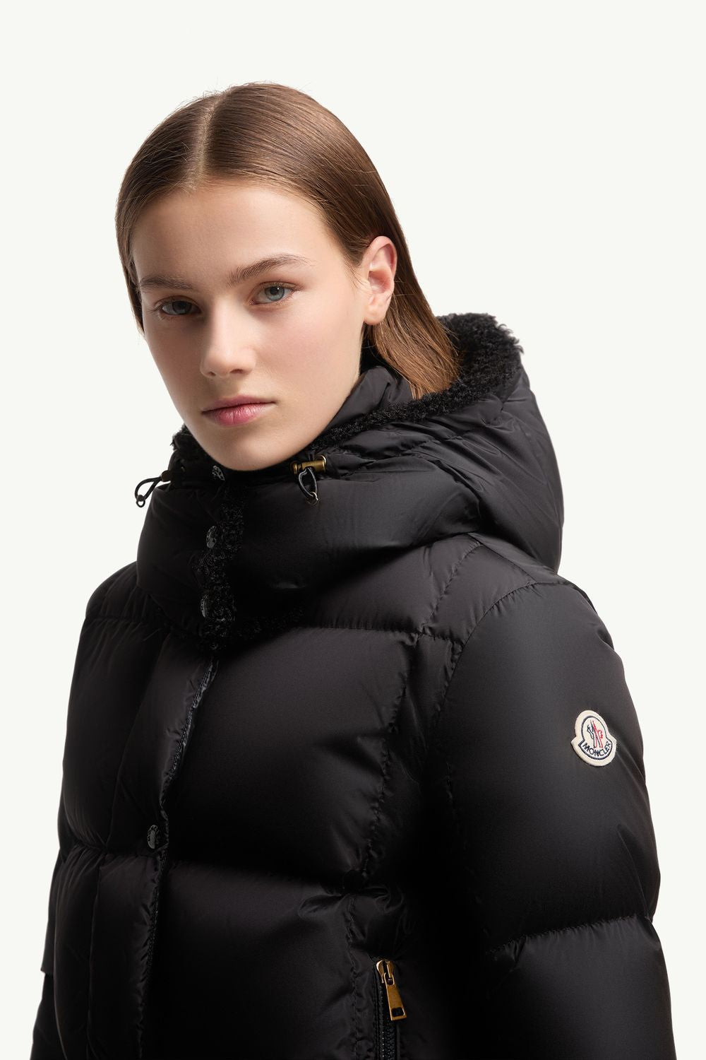 MONCLER Mini Short Down Jacket with Hood and Square Quilting
