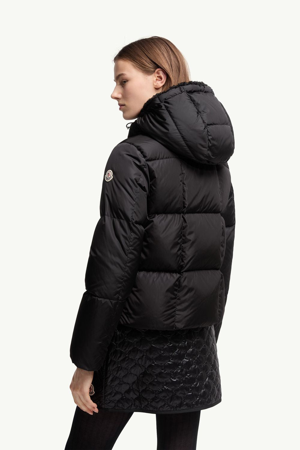 MONCLER Mini Short Down Jacket with Hood and Square Quilting