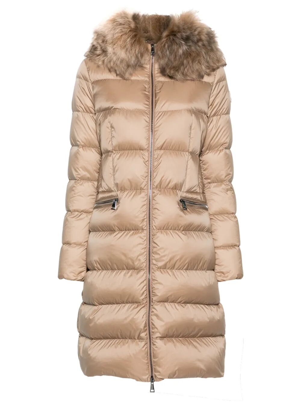 MONCLER Hooded Shearling-Trimmed Long Down Jacket