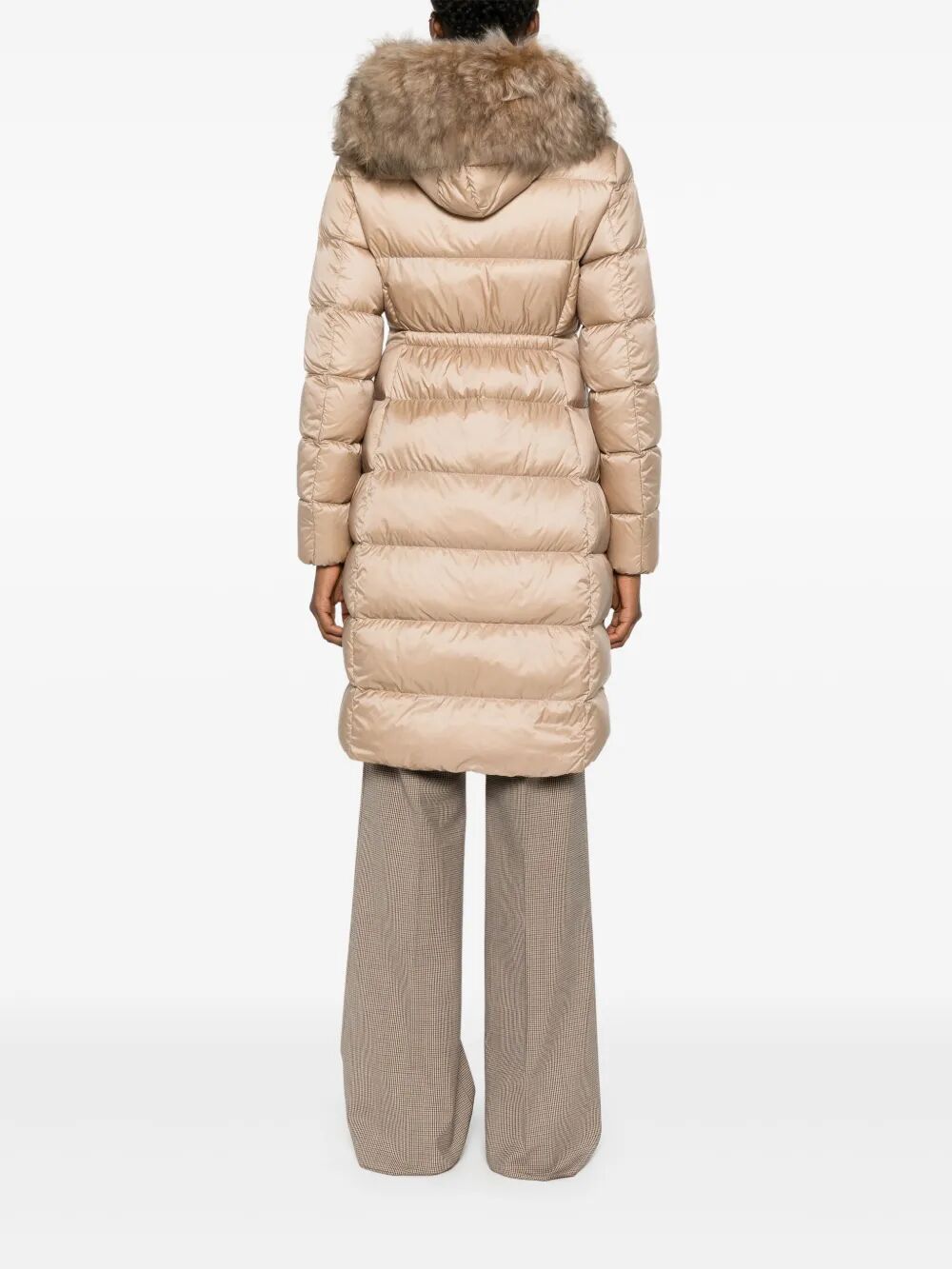 MONCLER Hooded Shearling-Trimmed Long Down Jacket
