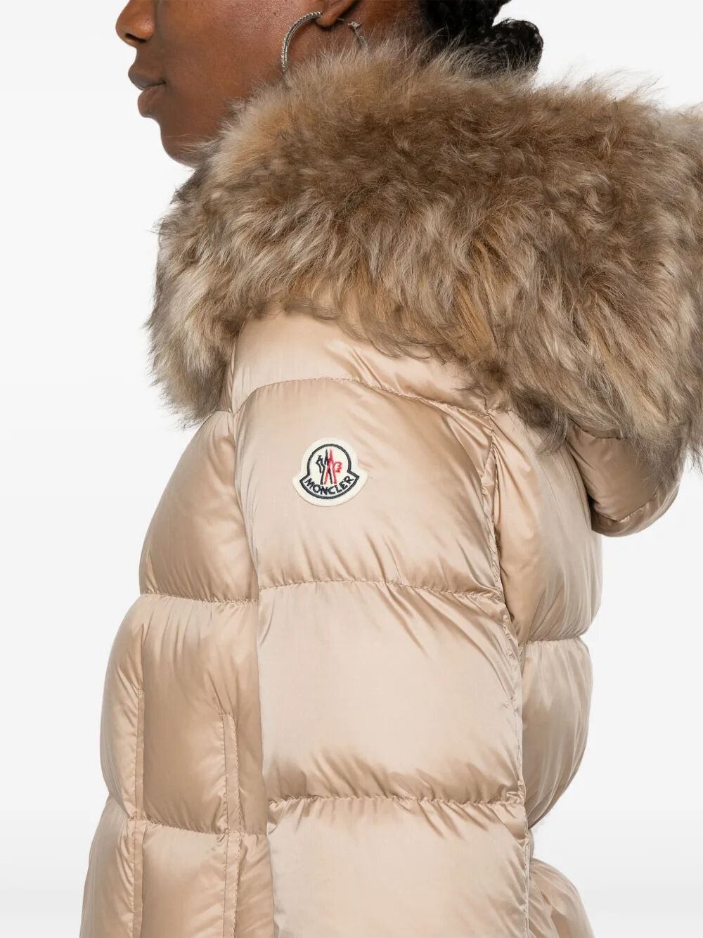 MONCLER Hooded Shearling-Trimmed Long Down Jacket