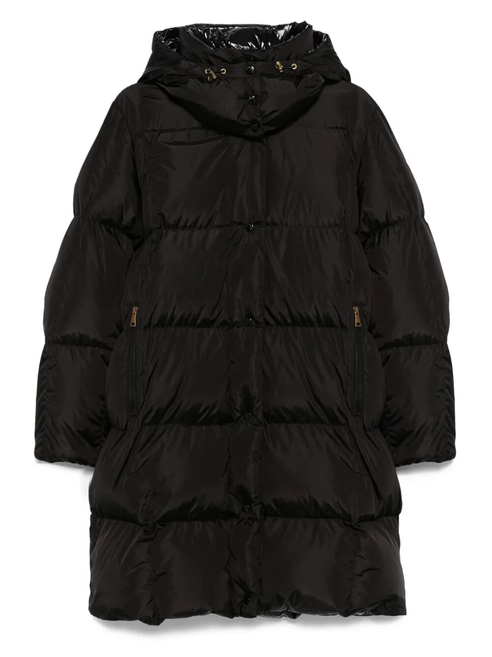 MONCLER Long Down Jacket with Square Quilting and Hood